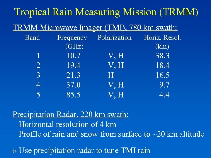 Tropical Rain Measuring Mission (TRMM) TRMM Microwave Imager (TMI), 780 km swath: Band 1