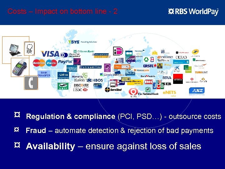 Costs – Impact on bottom line - 2 : ¤ Regulation & compliance (PCI,