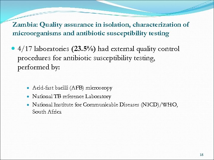 Zambia: Quality assurance in isolation, characterization of microorganisms and antibiotic susceptibility testing 4/17 laboratories