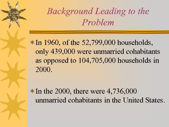 Background Leading to the Problem ¬In 1960, of the 52, 799, 000 households, only