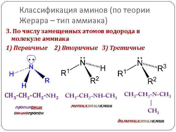 Классификация аминов схема