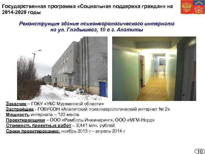 Государственная программа «Социальная поддержка граждан» на 2014 -2020 годы Реконструкция здания психоневрологического интерната на