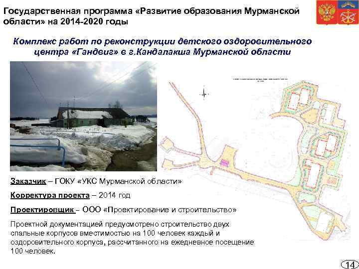 Государственная программа «Развитие образования Мурманской области» на 2014 -2020 годы Комплекс работ по реконструкции