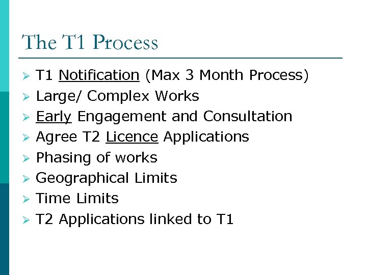 The T 1 Process Ø Ø Ø Ø T 1 Notification (Max 3 Month