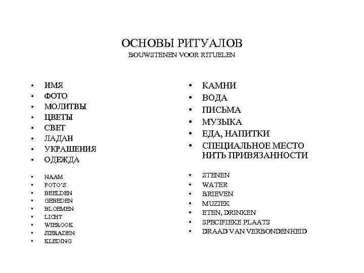 ОСНОВЫ РИТУАЛОВ BOUWSTENEN VOOR RITUELEN • • ИМЯ ФОТО МОЛИТВЫ ЦВЕТЫ СВЕТ ЛАДАН УКРАШЕНИЯ
