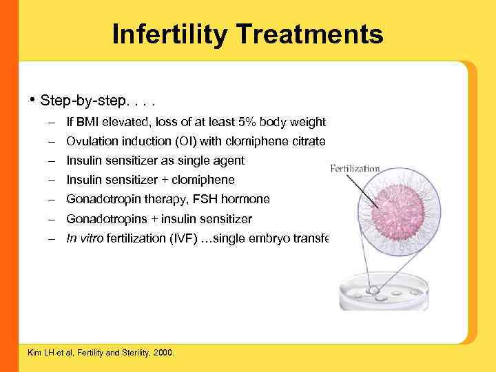 Infertility Treatments • Step-by-step. . – If BMI elevated, loss of at least 5%