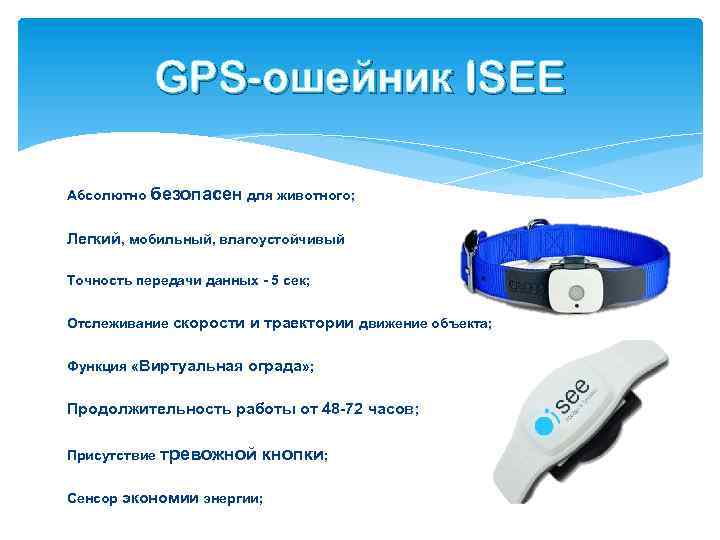 GPS-ошейник ISEE Абсолютно безопасен для животного; Легкий, мобильный, влагоустойчивый Точность передачи данных - 5