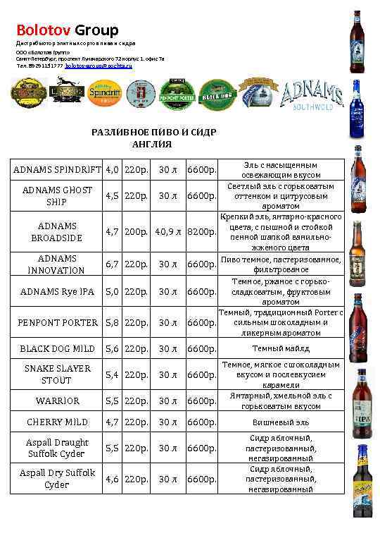 Bolotov Group Дистрибьютор элитных сортов пива и сидра OOO «Болотов Групп» Санкт-Петербург, проспект Луначарского