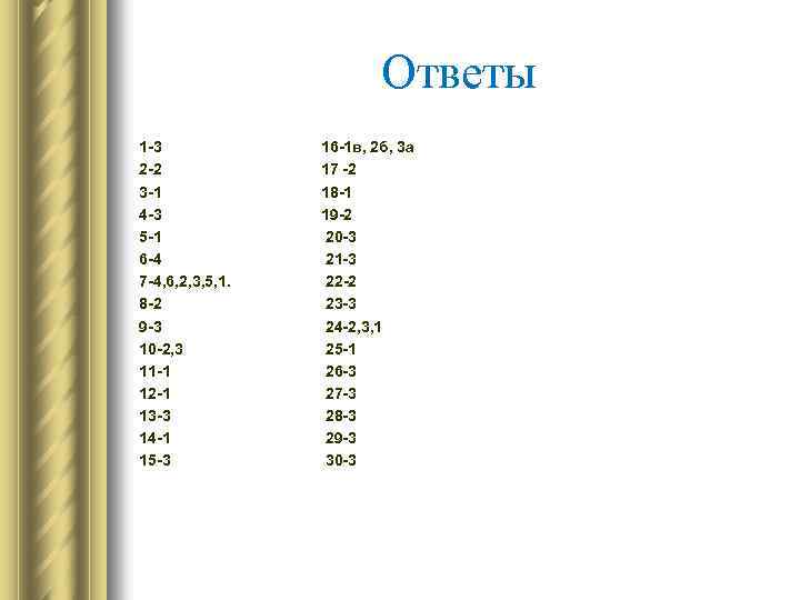 Ответы 1 -3 16 -1 в, 2 б, 3 а 2 -2 17 -2