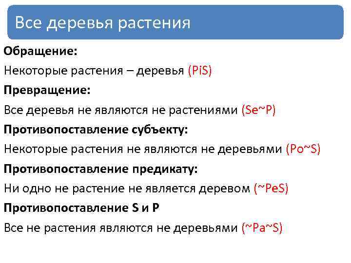Все деревья растения Обращение: Некоторые растения – деревья (Pi. S) Превращение: Все деревья не