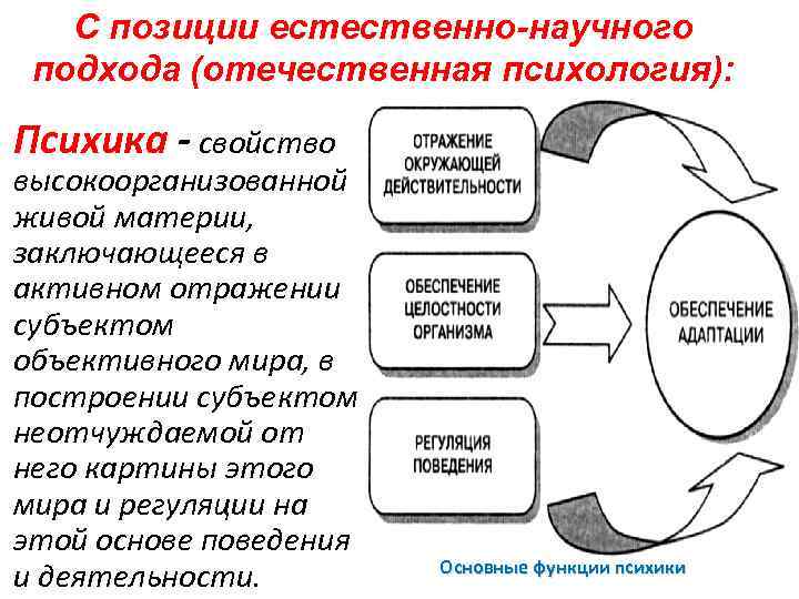С позиции естественно-научного подхода (отечественная психология): Психика - свойство высокоорганизованной живой материи, заключающееся в