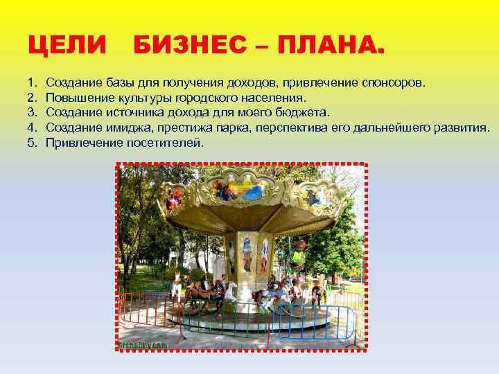 ЦЕЛИ БИЗНЕС – ПЛАНА. 1. 2. 3. 4. 5. Создание базы для получения доходов,