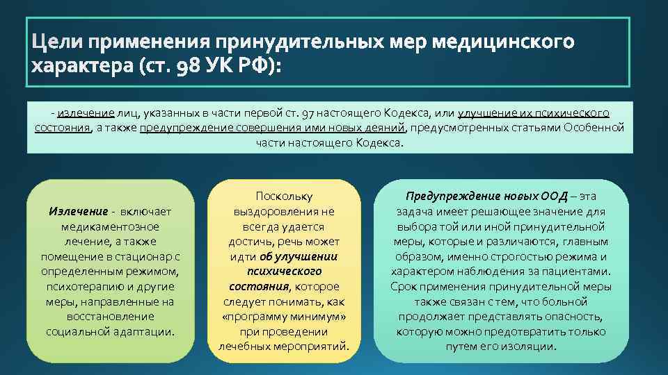 - излечение лиц, указанных в части первой ст. 97 настоящего Кодекса, или улучшение их