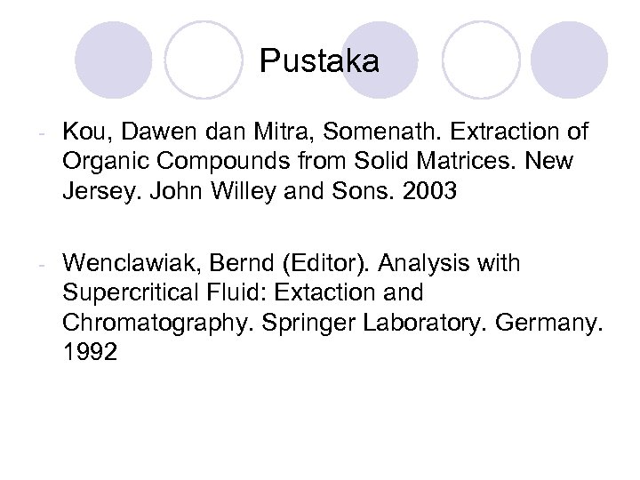 Pustaka - Kou, Dawen dan Mitra, Somenath. Extraction of Organic Compounds from Solid Matrices.