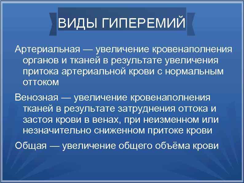 Виды гиперемии схема