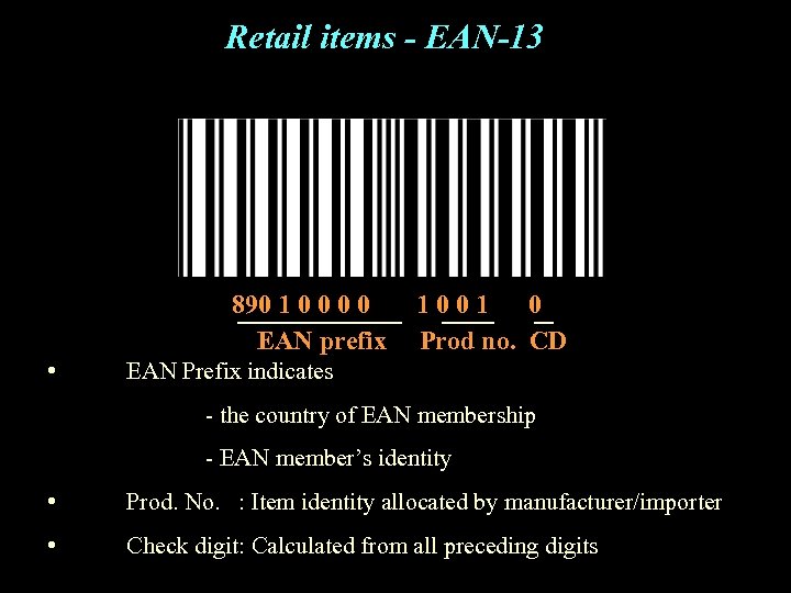 Retail items - EAN-13 • 890 1 0 0 EAN prefix 1001 0 Prod