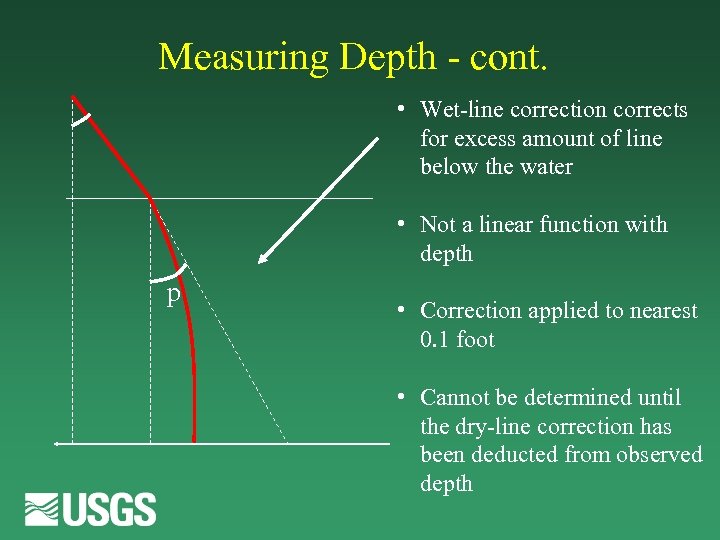 Measuring Depth - cont. • Wet-line correction corrects for excess amount of line below