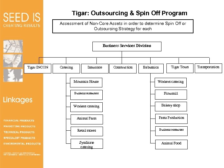 Tigar: Outsourcing & Spin Off Program Assessment of Non-Core Assets in order to determine