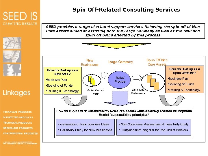 Spin Off-Related Consulting Services SEED provides a range of related support services following the