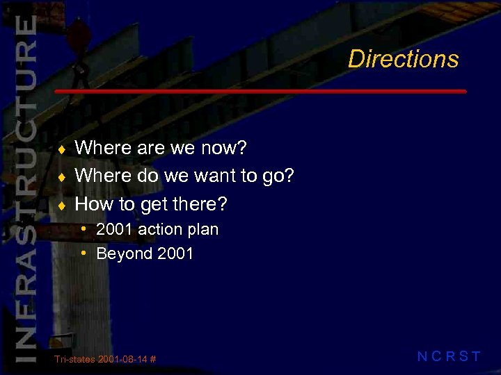 Directions Where are we now? ¨ Where do we want to go? ¨ How