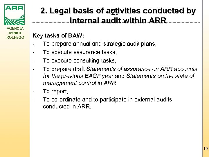 2. Legal basis of activities conducted by 2. internal audit within ARR AGENCJA RYNKU