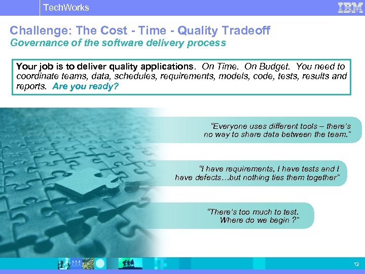 Tech. Works IBM Software Group | Rational software Challenge: The Cost - Time -