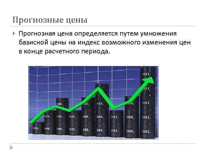 Прогнозные цены Прогнозная цена определяется путем умножения базисной цены на индекс возможного изменения цен
