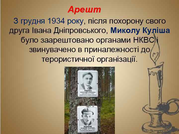 Арешт З грудня 1934 року, після похорону свого друга Івана Дніпровського, Миколу Куліша було