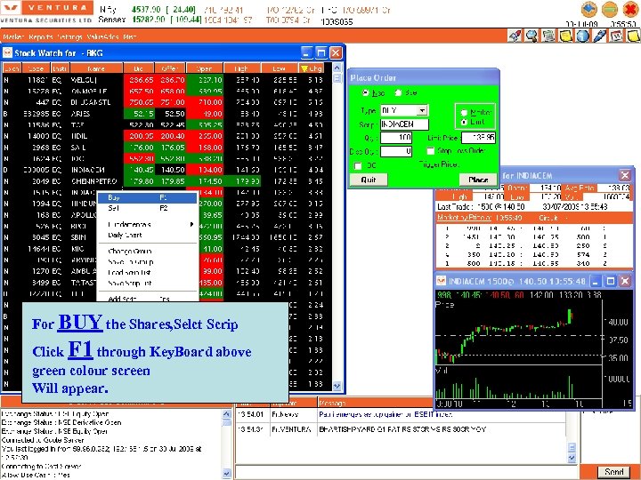 For BUY the Shares, Selct Scrip F 1 Click through Key. Board above green