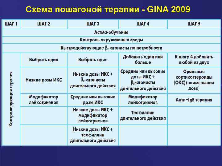 Схема пошаговой терапии - GINA 2009 