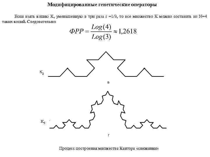 Модифицированные генетические операторы Если взять копию K, уменьшенную в три раза r =1/3, то