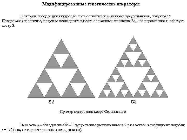 Модифицированные генетические операторы Повторив процесс для каждого из трех оставшихся маленьких треугольников, получим S