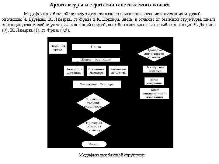 Архитектуры и стратегии генетического поиска Модификация базовой структуры генетического поиска на основе использования моделей