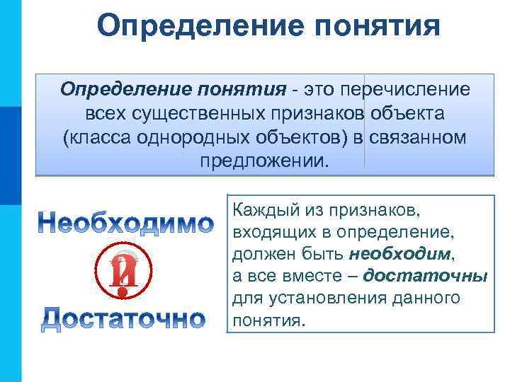 Определение понятия - это перечисление всех существенных признаков объекта (класса однородных объектов) в связанном