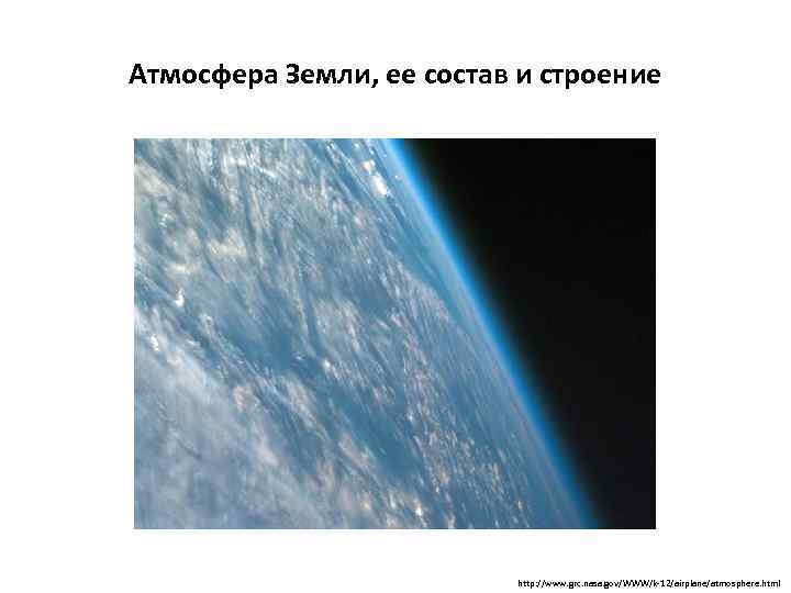 Атмосфера Земли, ее состав и строение http: //www. grc. nasa. gov/WWW/k-12/airplane/atmosphere. html 