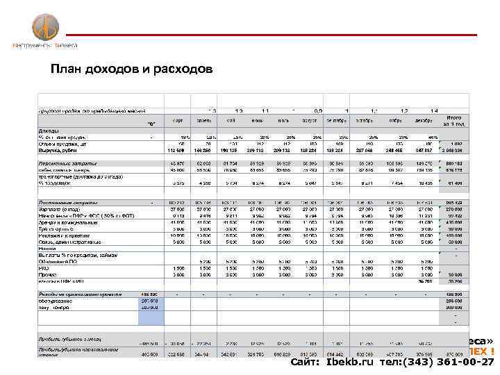 План доходов и расходов Консалтинговая компания «Инструменты бизнеса» НАСТРОЙ СВОЙ БИЗНЕС НА УСПЕХ !