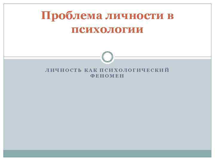 Проблема личности в психологии ЛИЧНОСТЬ КАК ПСИХОЛОГИЧЕСКИЙ ФЕНОМЕН 