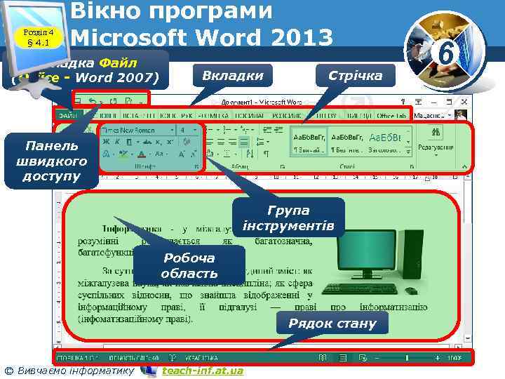 Розділ 4 § 4. 1 Вікно програми Microsoft Word 2013 Вкладка Файл (Office -