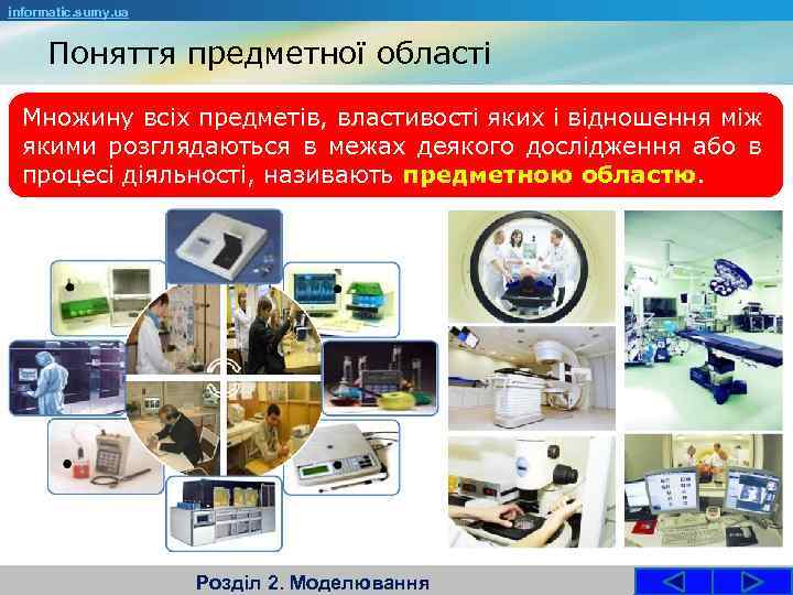 informatic. sumy. ua Поняття предметної області Множину всіх предметів, властивості яких і відношення між