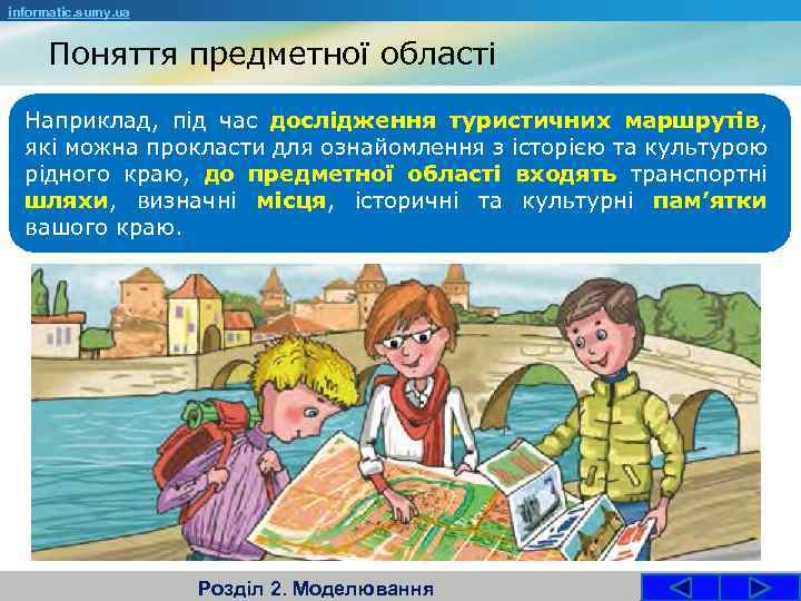 informatic. sumy. ua Поняття предметної області Наприклад, під час дослідження туристичних маршрутів, які можна