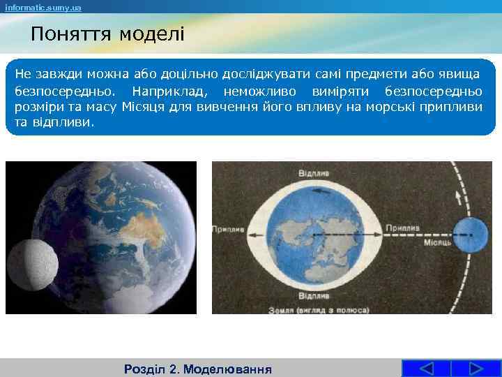 informatic. sumy. ua Поняття моделі Не завжди можна або доцільно досліджувати самі предмети або