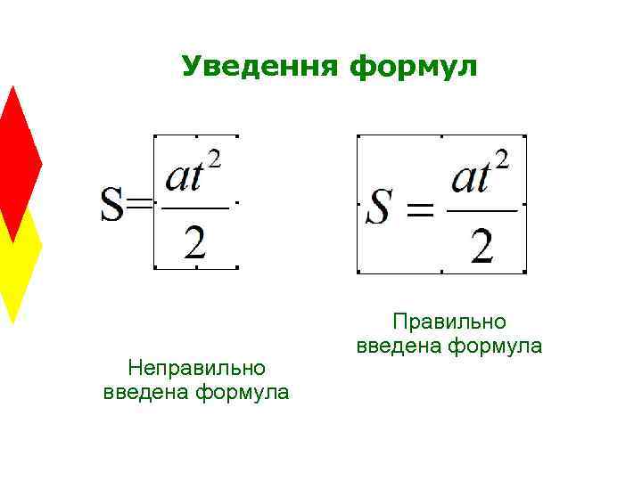 Уведення формул Неправильно введена формула Правильно введена формула 