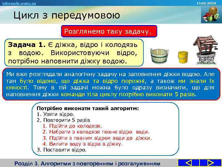 13. 02. 2018 informatic. sumy. ua Цикл з передумовою Розглянемо таку задачу. Задача 1.