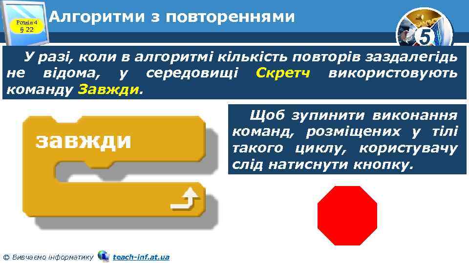 Розділ 4 § 22 Алгоритми з повтореннями 5 У разі, коли в алгоритмі кількість