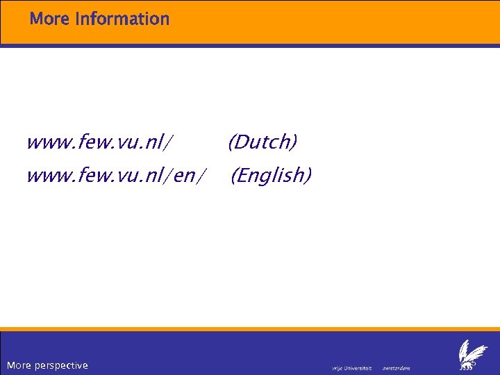 More Information www. few. vu. nl/ (Dutch) www. few. vu. nl/en/ (English) More perspective