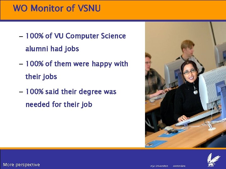 WO Monitor of VSNU – 100% of VU Computer Science alumni had jobs –