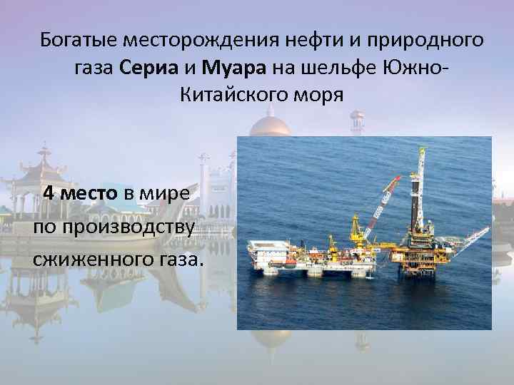 Богатые месторождения нефти и природного газа Сериа и Муара на шельфе Южно. Китайского моря
