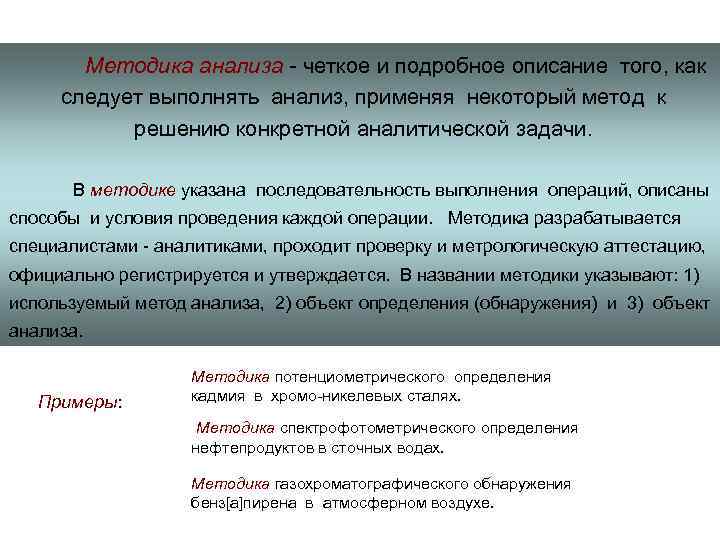 20 Методика анализа - четкое и подробное описание того, как следует выполнять анализ, применяя