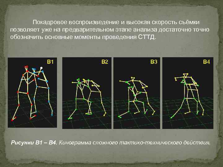 Покадровое воспроизведение и высокая скорость съёмки позволяет уже на предварительном этапе анализа достаточно обозначить