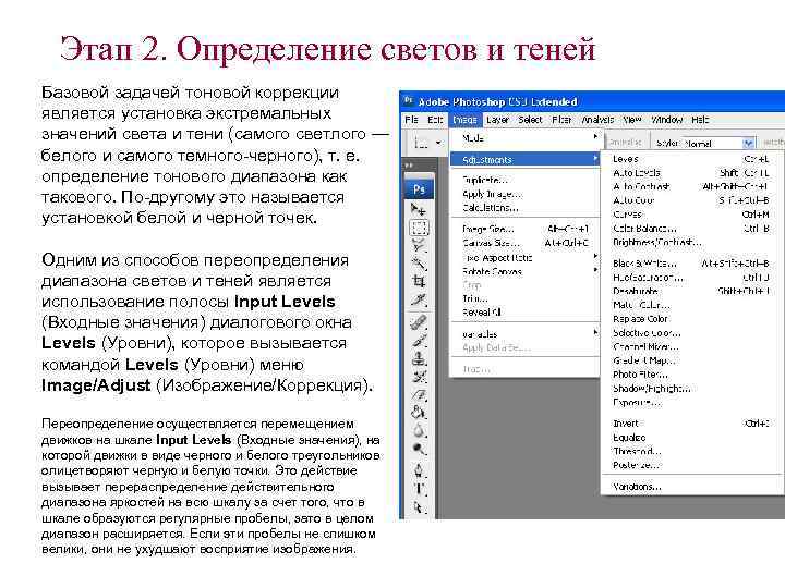 Этап 2. Определение светов и теней Базовой задачей тоновой коррекции является установка экстремальных значений